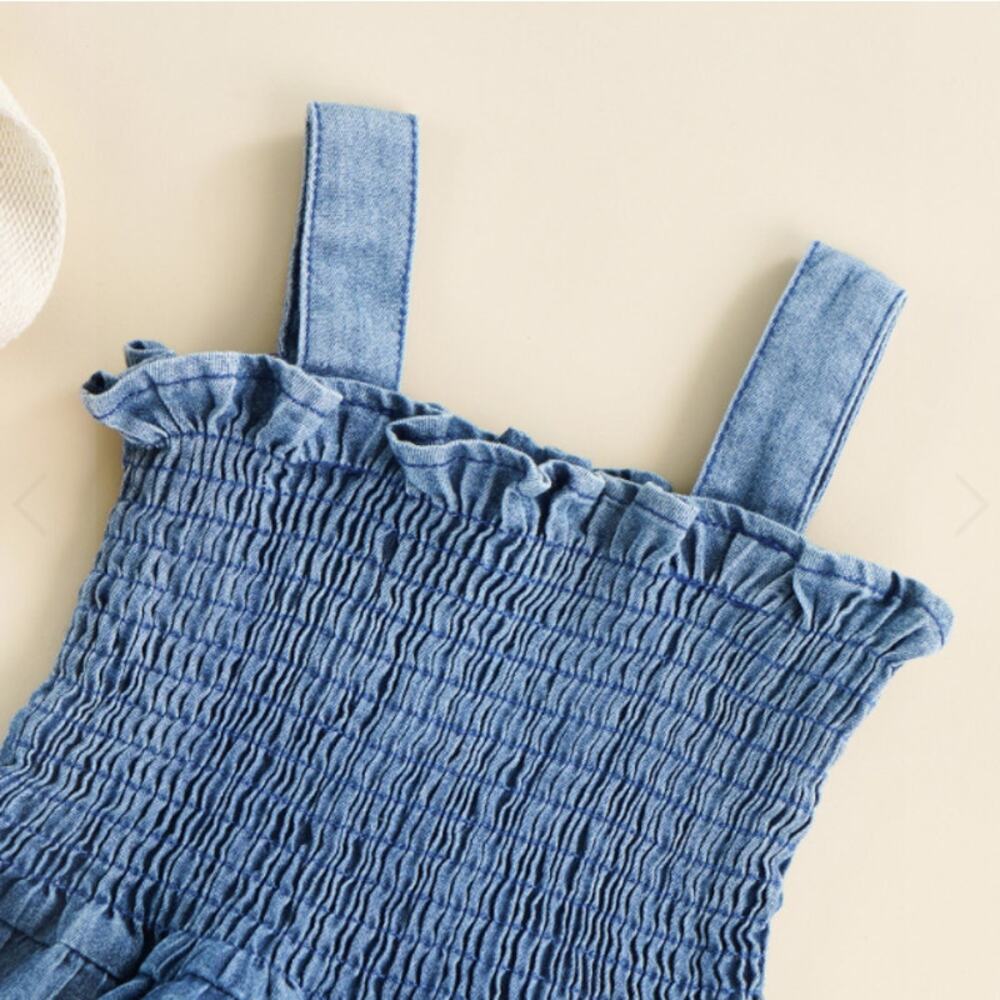 Hazel & Bo EMILY Layered Ruffles Denim Romper - Size 0-3 Months - Picture 3 of 5